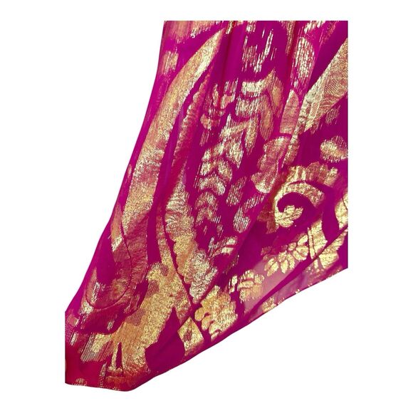 Aiden Maddox Fuschia Gold Metallic Crossback Short Dress Sz 0 Silk Blend - Picture 3 of 5